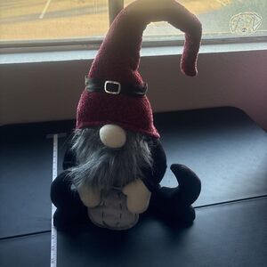 Weighted Gnome Shelf Sitter - Maroon And Black With Grey Pumpkin